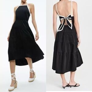 Classic alice + olivia Hartley Gathered bow Midi Dress w/ contrast trim size 12